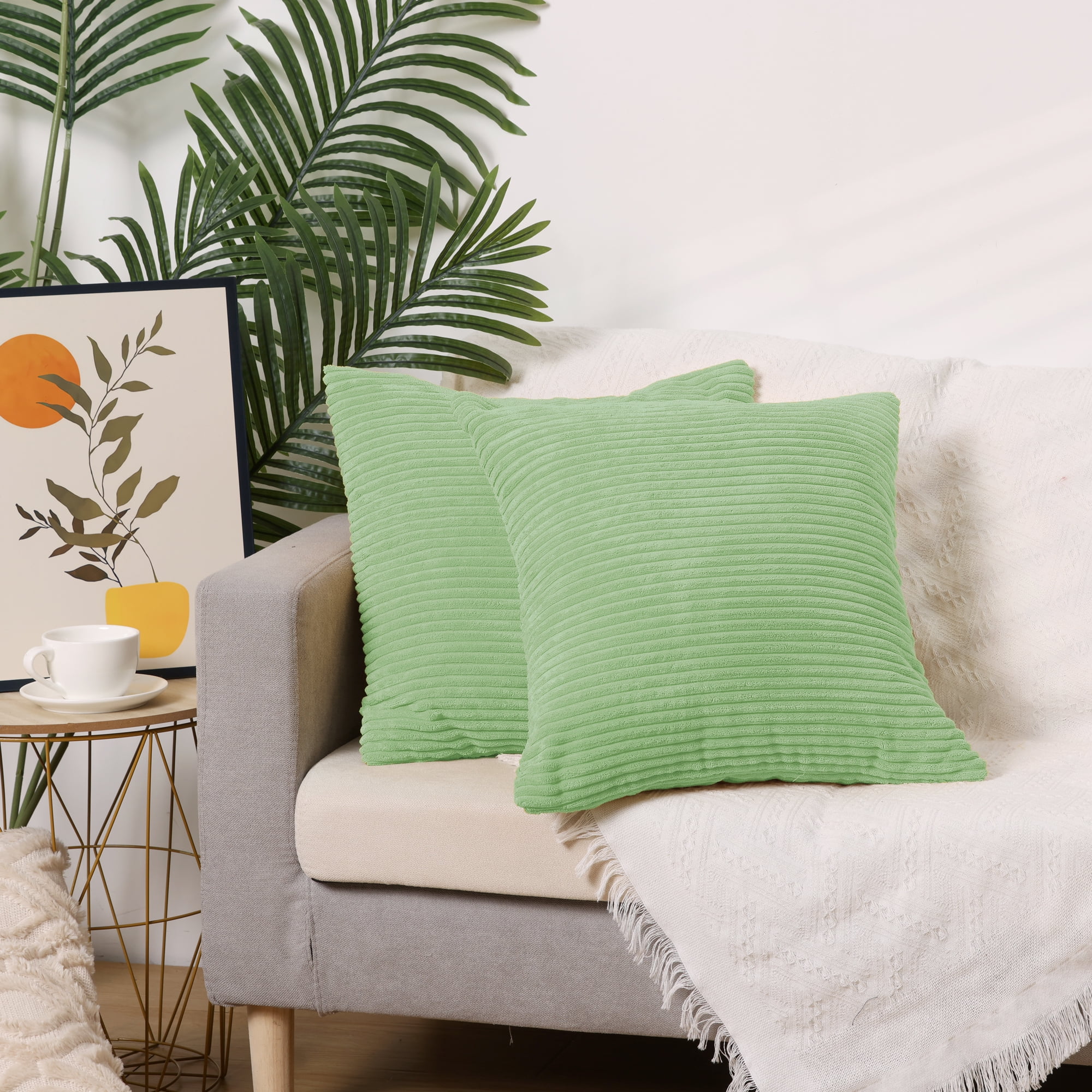 Unique Bargains Sofa Living Room Corduroy Decorative Throw Pillow Covers (2 Count) Light Green 16" x 16"