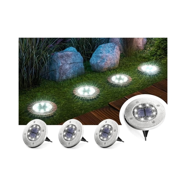 Paquete de luces LED solares, 4 unidades, con estacas de jardín para exteriores, 8 LED