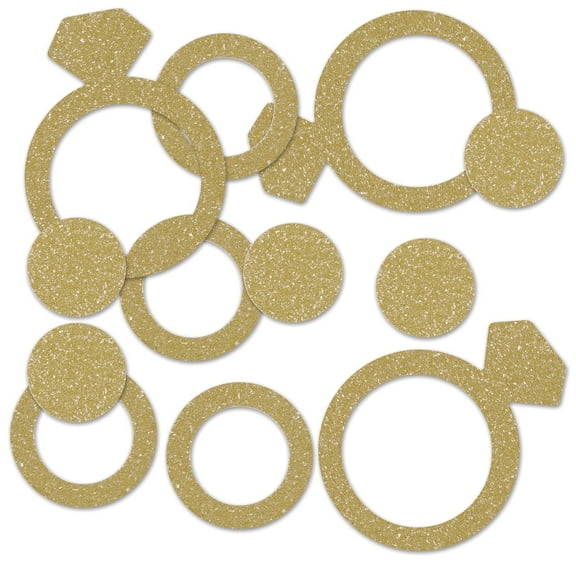 Beistle 12 Count Gold Diamond Ring Deluxe Sparkle Confetti 2.25"