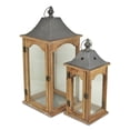 thumbnail image 5 of Set of 2 Brown Wood finished Frame Glass and Metal Top Lanterns, 5 of 5