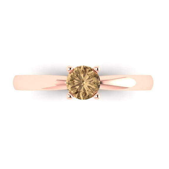 Solitaire Engagement Ring for Women - 0.5ct Simulated Champagne Diamond in 14K Rose Gold Promise Ring