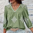 thumbnail image 6 of YOTMKGDO Blouses & Tops for Women, V-Neck Women's Summer V Neck 3/4 Casual Blouse with Random Print 3/4 Sleeve (Green, S), 6 of 8