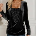 thumbnail image 4 of Womens Glitter Tops 2026 Spring Trendy Y2K Long Sleeve V Neck Loose Velvet Sequin Patchwork T Shirts Rave Outfit, 4 of 8