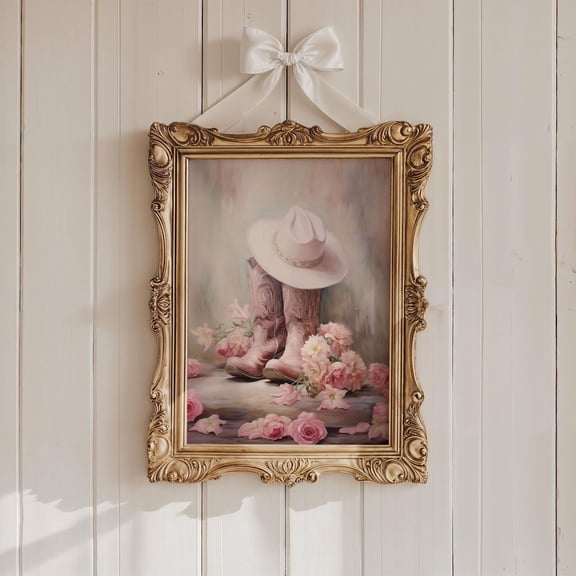 Pink Cowgirl Boots And Hat Wall Art Cowgirl Boot Print Pink Western Girly Wall Art Coquette Room Decor College Dorm Decor Trendy Prints Home Decor #151, Unframed Poster Size 8x12