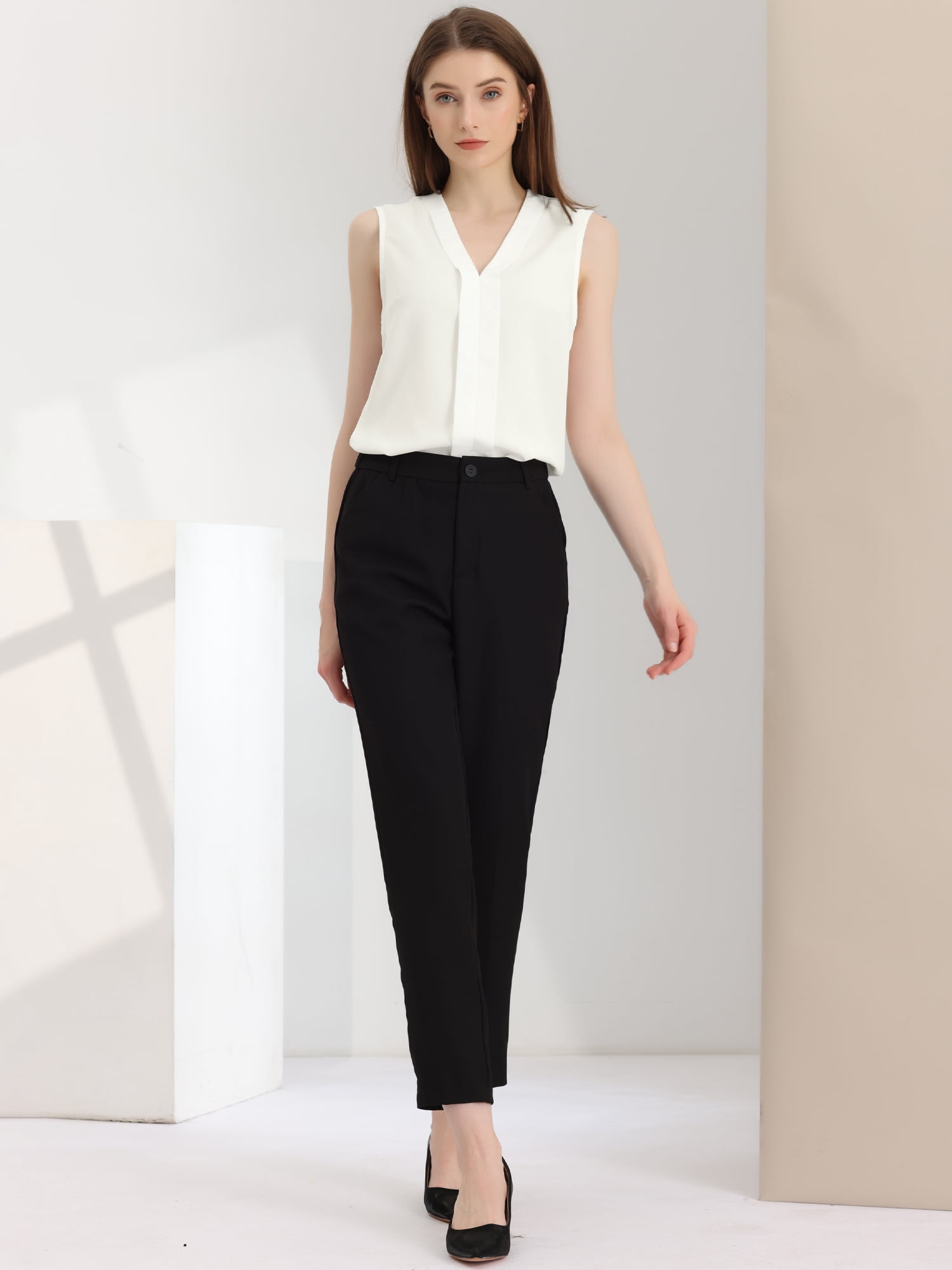 DARING DIVA Sleeveless Pleated Front Work Office Blouse XS White