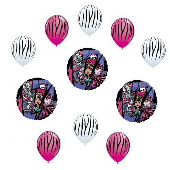 MONSTER Badge SKULLETTE Zebra Stripe Birthday Party Decoration Balloons SET