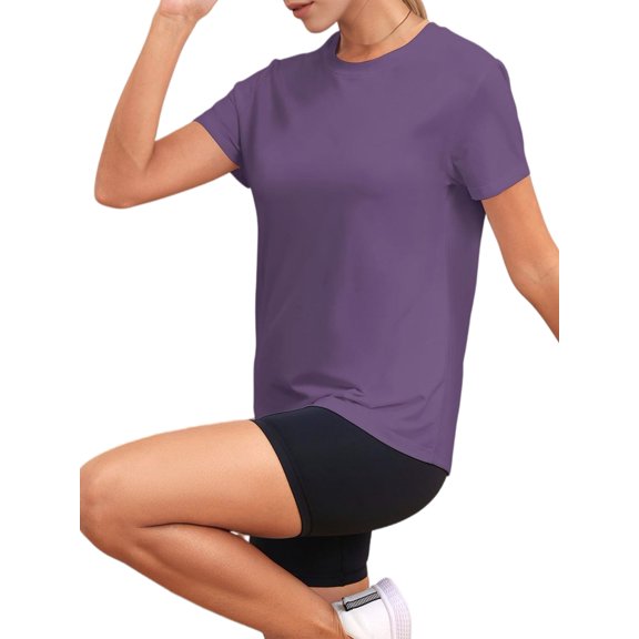 Women'S Workout Tops Breathable Loose Fit Yoga T Shirts Short Sleeve Running Gym Athletic Tee Top L