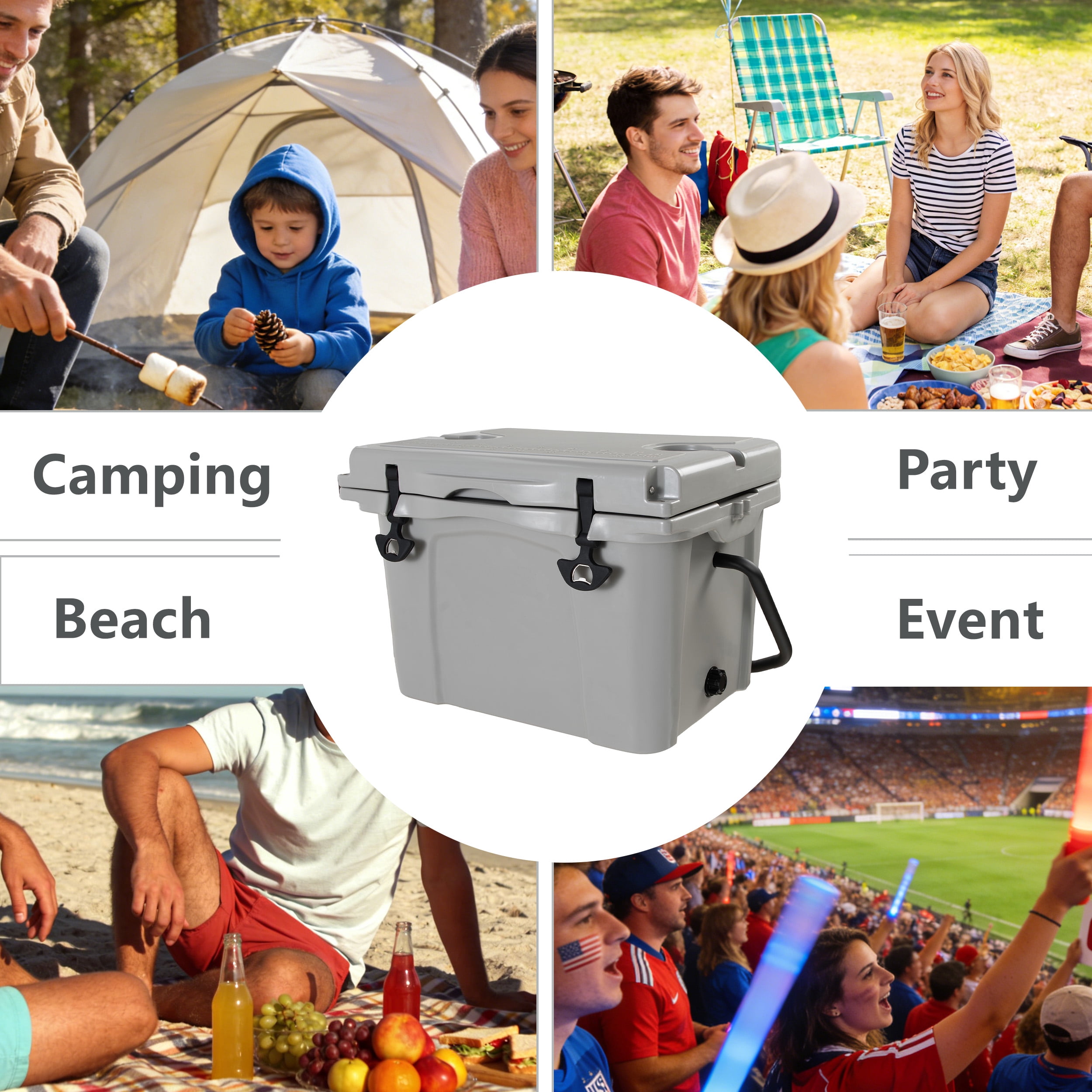 25QT Portable Cooler, Insulated Hard Ice Chest, 5-7 Day Ice Retention, Bottle Opener & Cup Holder for Beach Camping Fishing – Gray