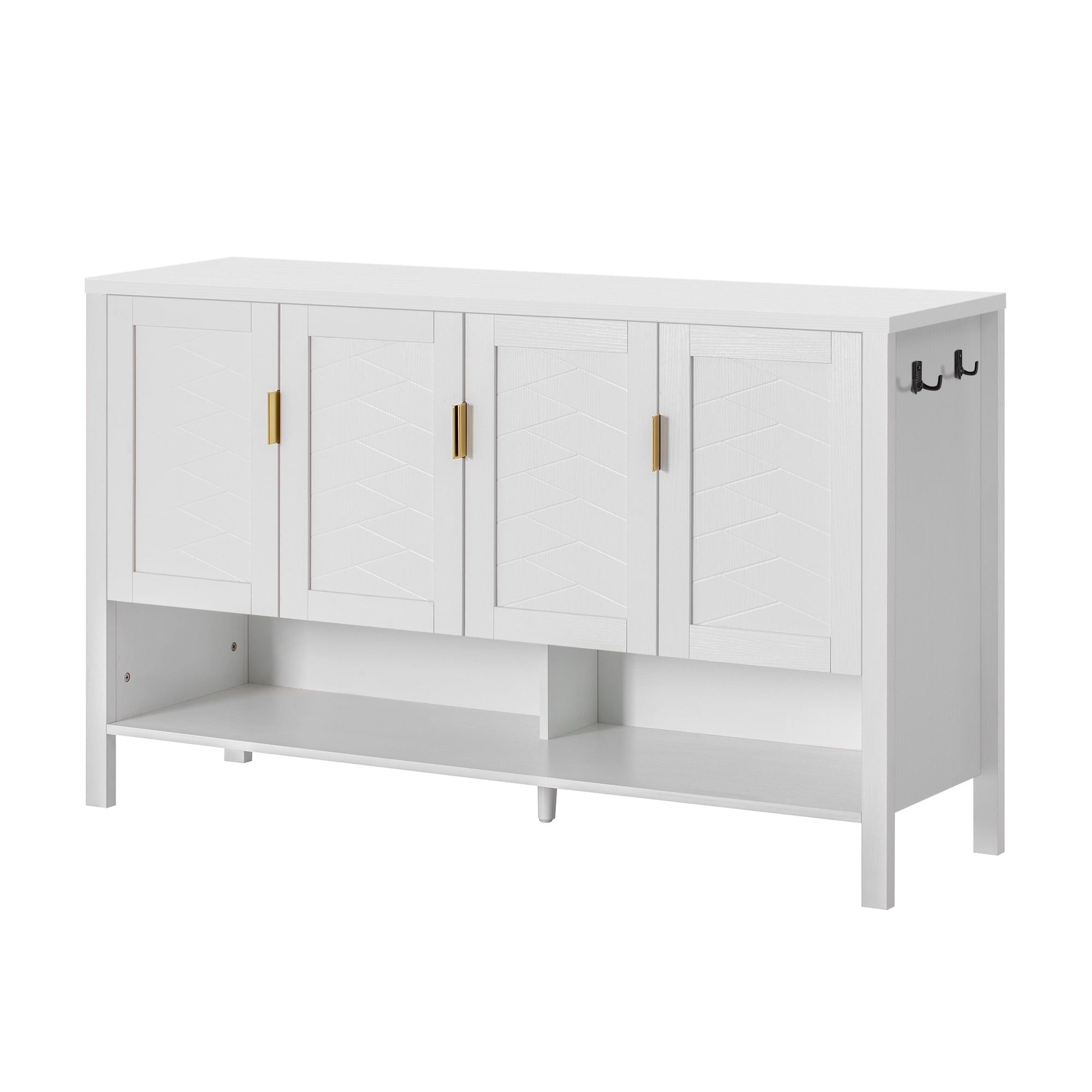 Euroco 55" Sideboard Buffet Cabinet with Storage, Modern Large Credenza with Open Shelf,2-Tiers Adjustable Shelves and Double Hooks,Kitchen Coffee Bar Console Table for Living Room, Hallway,White
