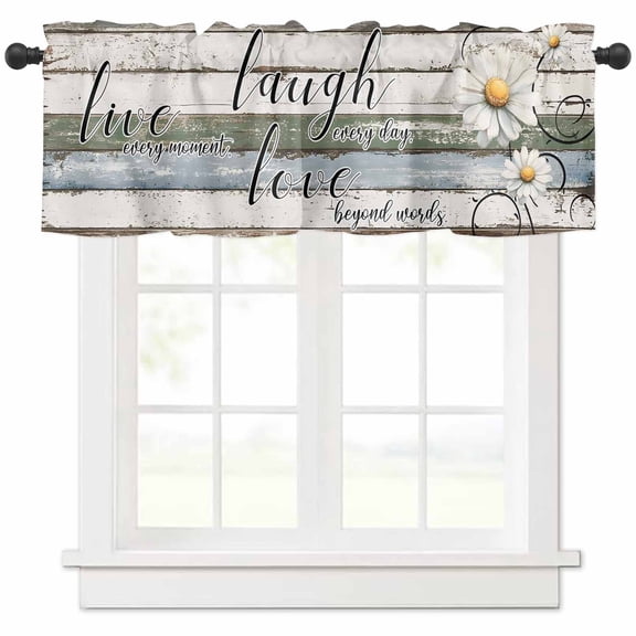 nqOlkjepod White Green Blue Farmhouse Short Window Curtain Valances, Vintage Wooden Rustic White Daisy Floral Rod Pocket Kitchen Valances for Living Room Bedroom Bathroom Cafe, 1 Panel - 54" x 18"