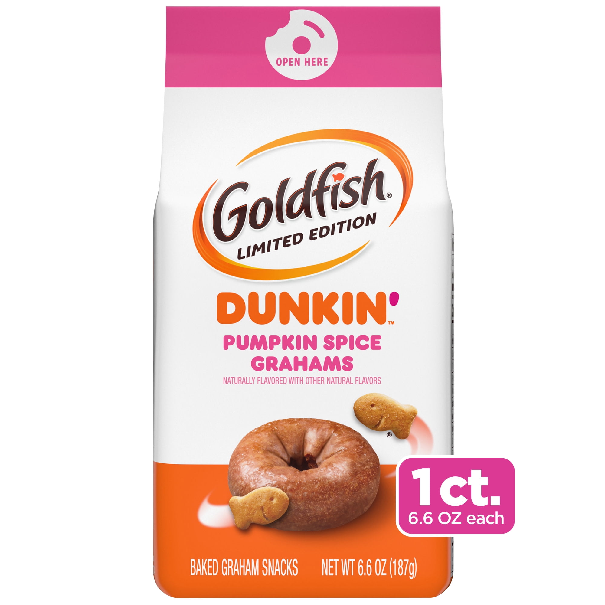 Goldfish Grahams, Limited Edition Dunkin’ Pumpkin Spice Grahams Snack Crackers, 6.6 oz. bag