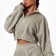 thumbnail image 1 of Mujer sudadera manga larga stand collar Loose Sporting casual transpirable zip blusa para al aire libre Lino gris S, 1 of 5