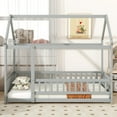 thumbnail image 5 of Twin Size House Floor Bed Frame,Wooden Montessori Floor Bed with Fence , Grey, 5 of 7