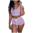 thumbnail image 2 of Daqian Womens Plus Size Shorts Fashion Women Sexy Solid Color Sportswear Suit 2PC Tracksuit Short Sleeve Sets Plus Size Shorts for Women Purple 10(XL), 2 of 6