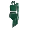 thumbnail image 3 of Doomiva Women Lyrical Dance Outfit Halter Crop Top High-Low Skirt with Briefs Contemporary Dance Dress Dark Green L, 3 of 5