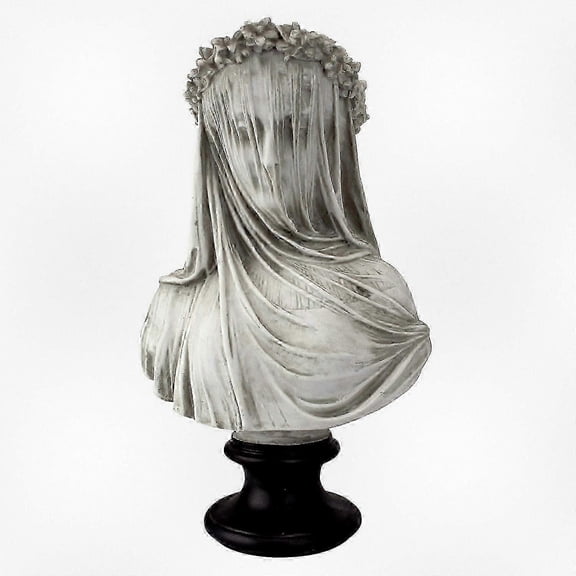 Elegant Veiled Maiden Bust Sculpture, Halloween Home Decor, White Finish