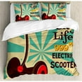 thumbnail image 3 of Vintage Decor Twin Size Duvet Cover Set, Segway Electric Scooter Icon on Foreground of Pop Art Style Stripe Urban Transport, Decorative 2 Piece Bedding Set with 1 Pillow Sham, Multi, by Ambesonne, 3 of 3
