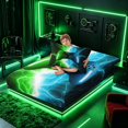 thumbnail image 4 of meiyoeat Neon Lightning Gamer Twin Sheet Sets for Teens Boys, Electric Green Blue Gaming Bedding, 3 Pieces, 1 Flat Sheet, 1 Fitted Sheet and 1 Pillowcase, 4 of 6