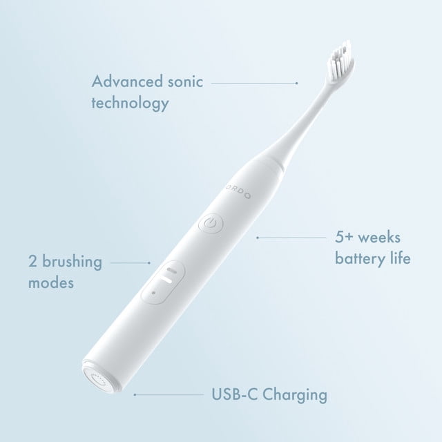 Ordo Sonic Lite | Sonic Toothbrush with 35,000 Pulses/Min | Electric Toothbrush for Adults | Dual Modes | 5+ Weeks Battery | Smart Timer | Waterproof | USB-C Snow