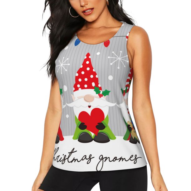 Balery Merry Christmas Gnome1 Camiseta sin mangas estampada ligera para mujer, tops de entrenamiento sin mangas, camisetas de yoga transpirables de secado rápido.-X-Large