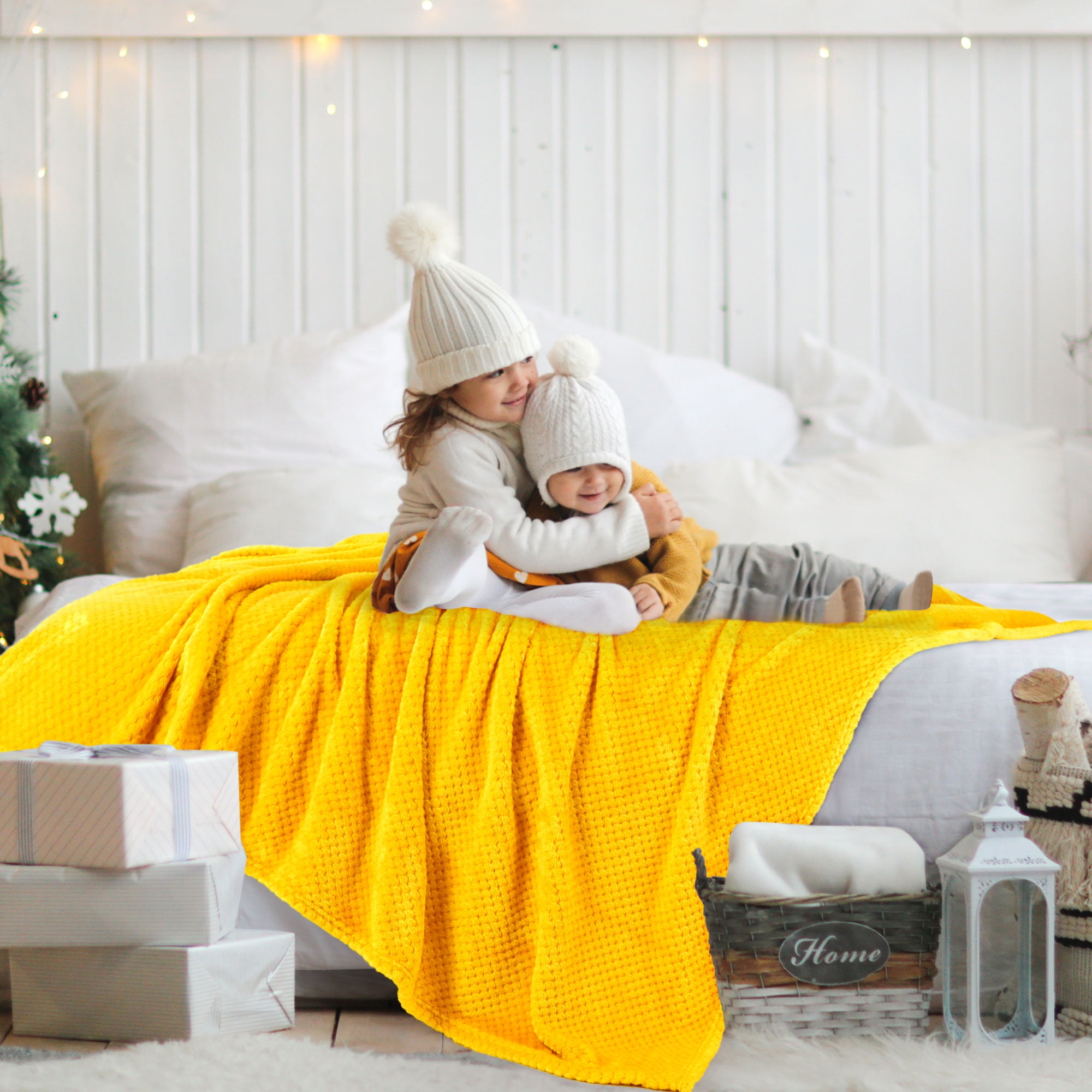 Unique Bargains Soft Flannel Fleece Velvet Blanket Yellow 78" x 90"