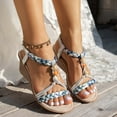 thumbnail image 6 of IUJSOY Wedge Sandals for Women Low Heel T-Strap Braided Beaded Elastic Ankle Strap Sandals, 6 of 9