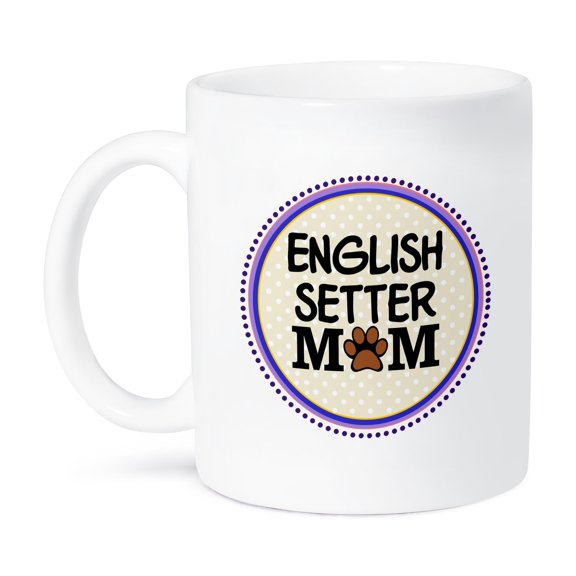 3dRose, English Setter Dog Mom - Doggie mama by breed - paw print mum love - doggy lover - proud pet owner, 15oz Mug