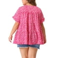 thumbnail image 3 of Agnes Orinda Women's Plus Size Casual Top Round Neck Ruffle Sleeve Tiered Peplum Blouse 3X Hot Pink, 3 of 6