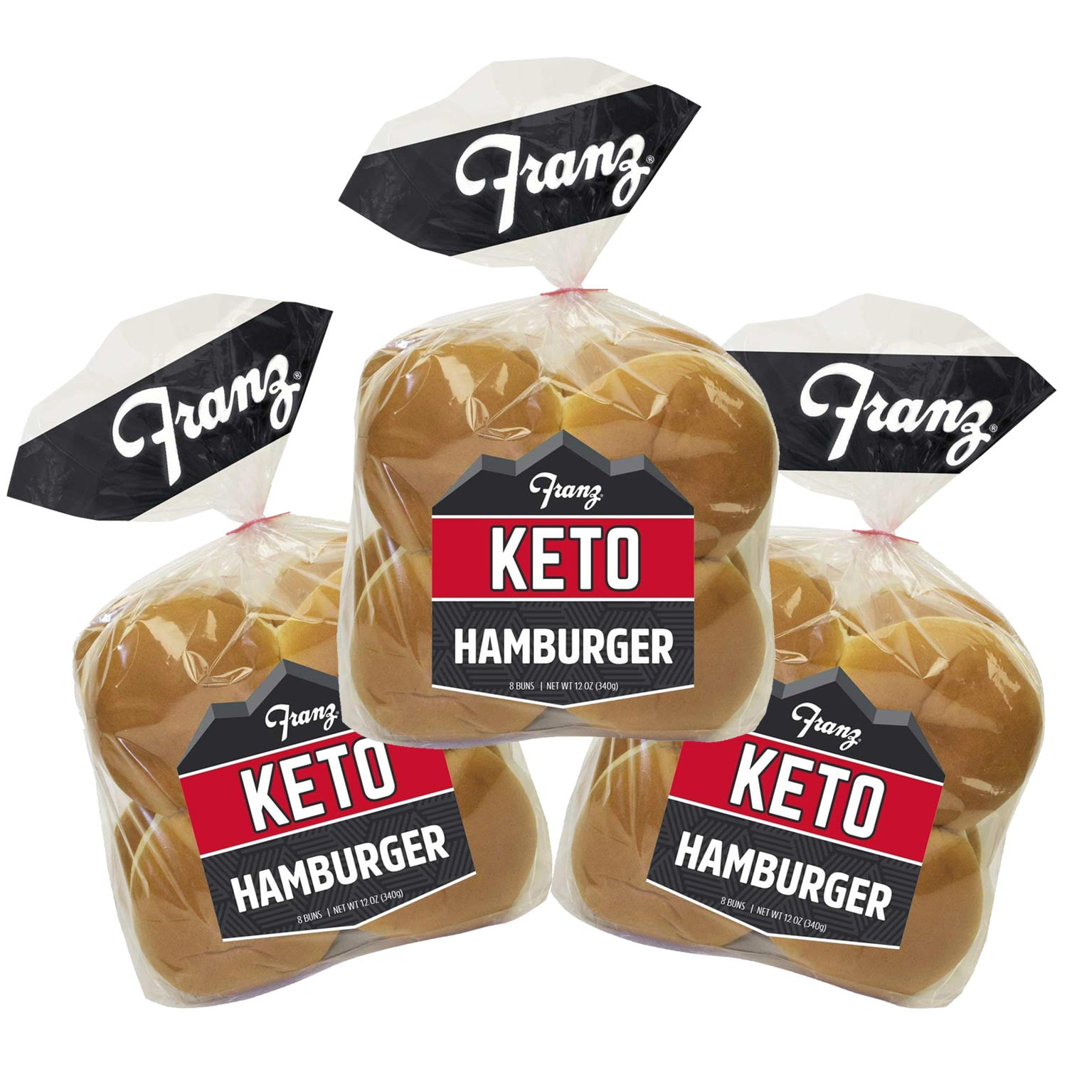 Franz Keto Hamburger Buns, 3 Pack, 1g Net Carb, Super Soft, High Protein, High Fiber, Low Carb