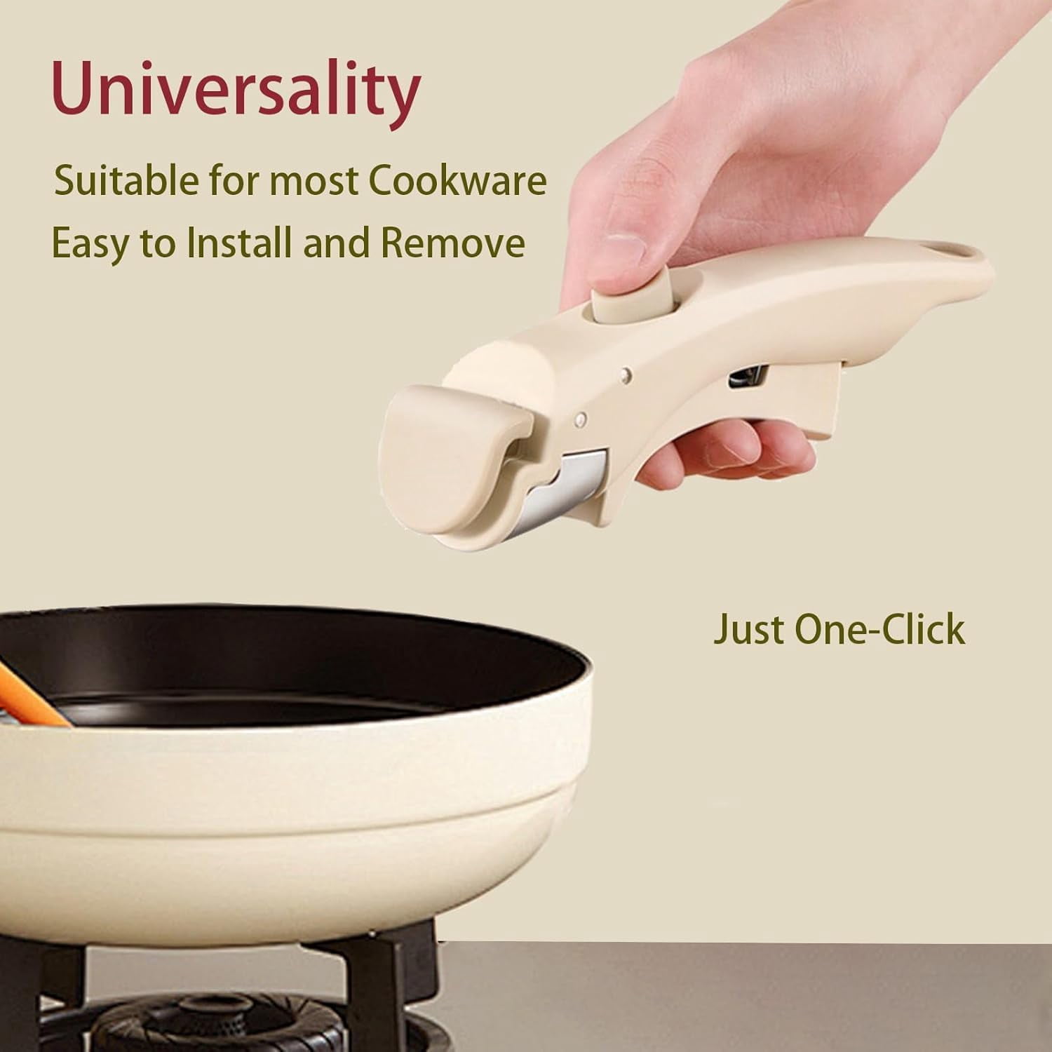 Removable Handle, 2 PCS Detachable Pot Handles with Silicone Oven Mitts Heat Resistant, Universal Pan Handle, Replacement Handles for Pots and Pans, Fits All Cookware-Cream White