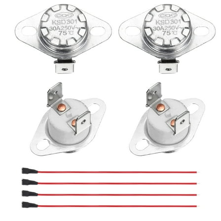 2 Pcs KSD301 Thermostat 75°C/167°F 30A Normally Closed N.C Adjust Snap Disc Temperature Switch with Terminal Wire for Microwaves,Oven,Coffee Maker