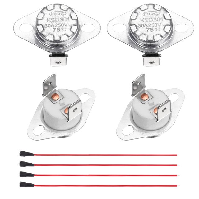 2 Pcs KSD301 Termostato 75°C/167°F 30A Normalmente Cerrado N.C Interruptor de temperatura de disco ajustable con cable terminal para microondas, horno, cafetera