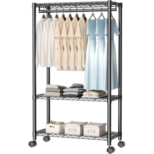 Organizador de Metal para Ropa Armario, armario metálico, Perchero de Pie, Closet Organizador de Ropa Multifunción, Estante para Balcón, Dormitorio y Lavandería (Estilo Simple)