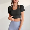 thumbnail image 6 of TKLPEHG Workout Crop Tops for Women Solid Color Slim Short Sleeve Athletic Shirts Cropped T-Shirt Yoga Gym Tops (Black,M), 6 of 6