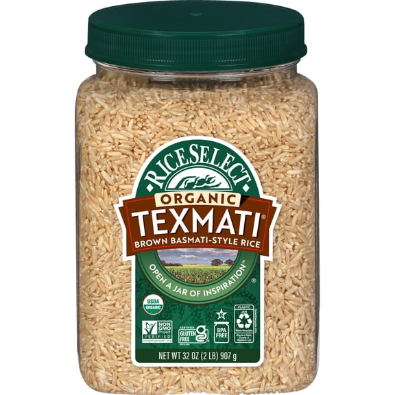 RiceSelect Brown Organic Texmati American-Style Basmati Rice, 32 oz Jar