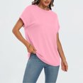 thumbnail image 6 of Womens Tops Women Summer T Shirts Short Ndbuld Women's Solid Color Casual Bate Sleeve Round Neck Short Sleeved Top Pink XL, 6 of 9