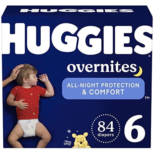Overnight Diapers Size 6 (35  lbs), Huggies Overnites Nighttime Baby Diapers, 42 Diapers (Pack of 2), Total 84 Ct
