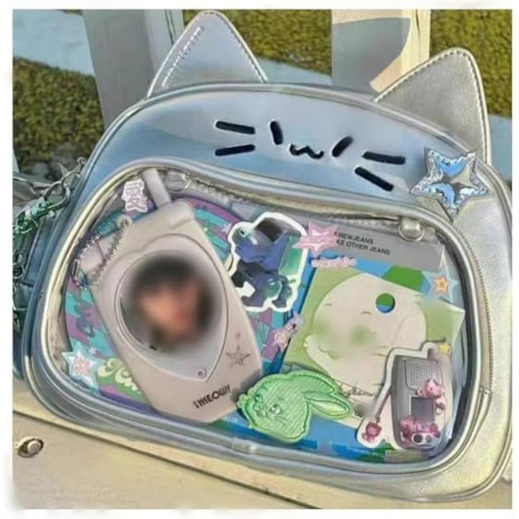 Cat Ita Bag with Clear Pin Window, Cute Anime Backpack, Pin Display Backpack, Kawaii Japanese PU Leather Y2k Aesthetic Shoulder Bag