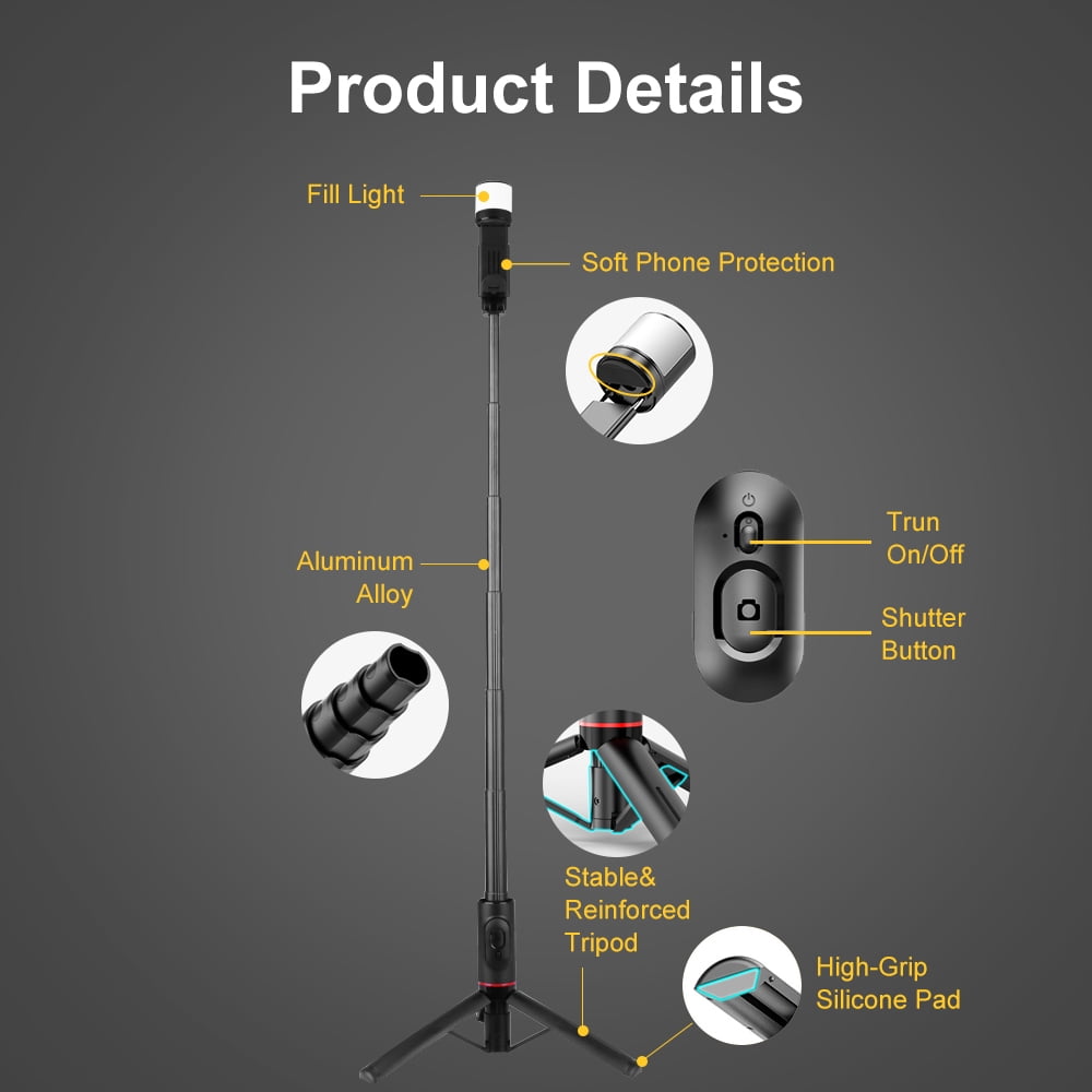 Selfie Stick Tripod for iPhone with Light, 360 Rotation 30" Phone Camera Tripod Stand with Remote for Content Creator Vlog Live Stream Video Recording