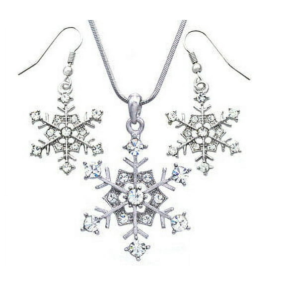 Snowflake Winter Bridesmaid Wedding Set Clear Crystal Stone Necklace Earrings