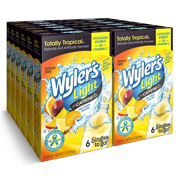 Wyler,S Light Singles To Go Caffeinated Drink Mix - Totally Tropical Powder Sticks -72 Total Servings (Pack Of 12)