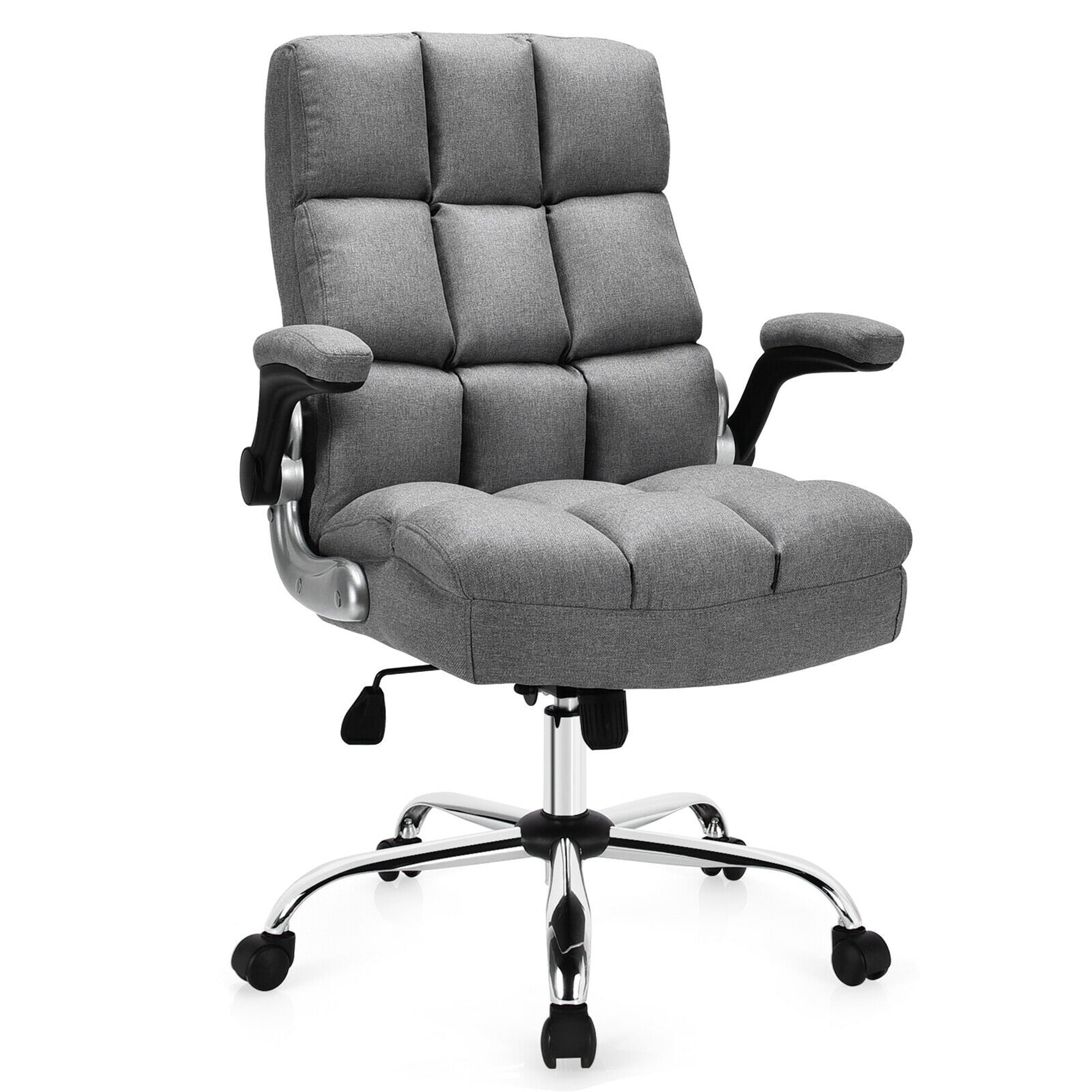 Gymax High Back Big & Tall Office Chair Adjustable Swivel w/Flip-up Arm Grey