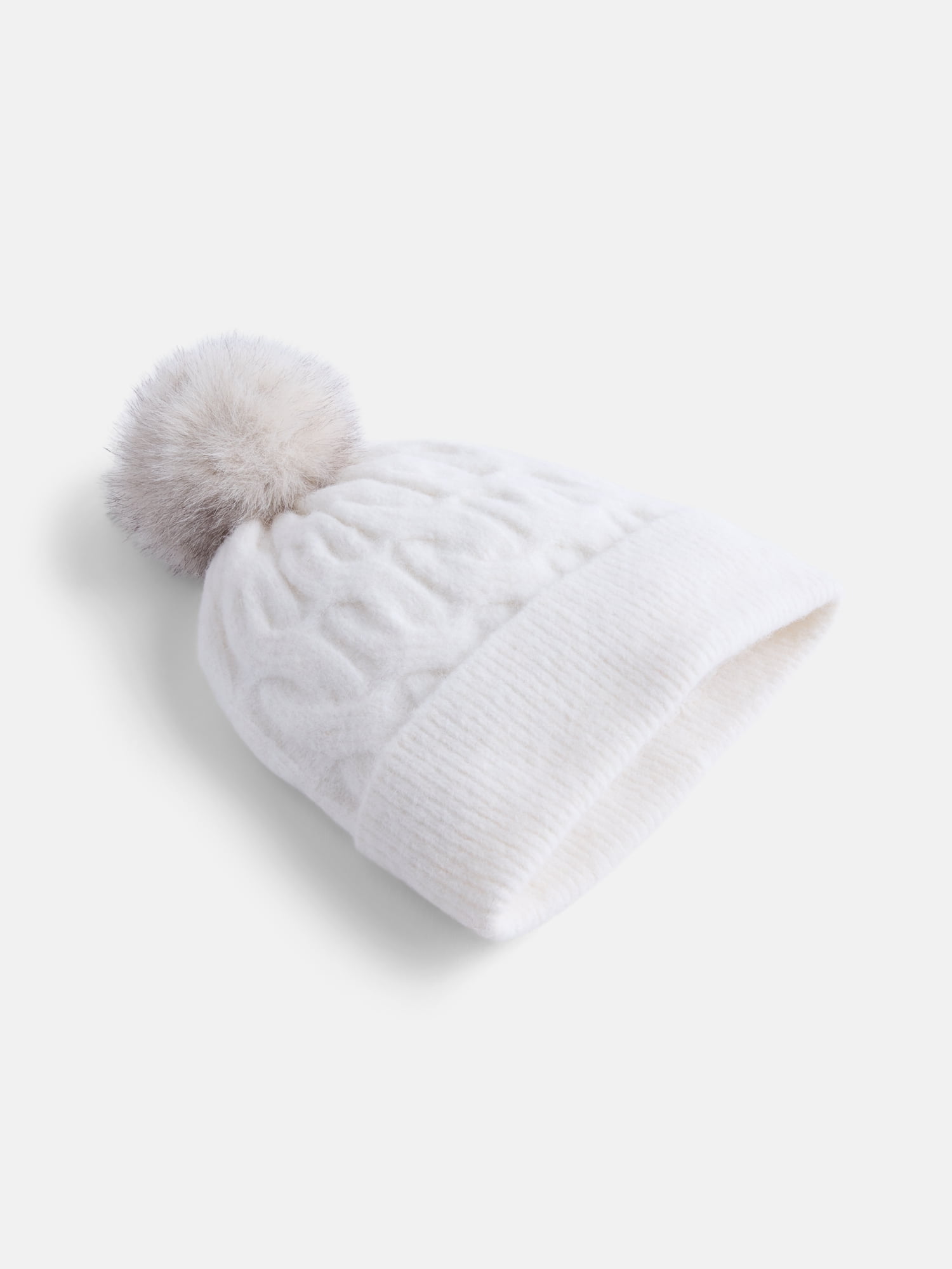 Scenario Women's Cable Knit Pom Beanie, Winter White