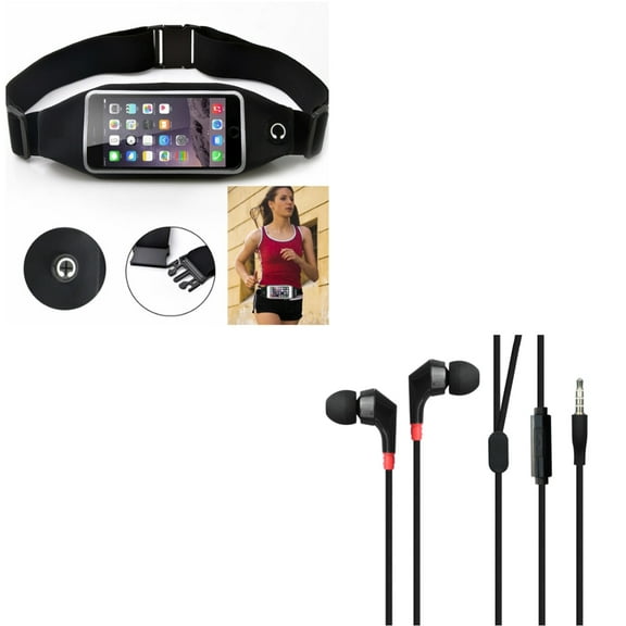 Black Sports Running Workout Waist Bag Belt Case w Superior Sound Earbuds Hands-free Earphones w Mic X4E for Doro Doro 824 SmartEasy - Google Pixel XL 3a XL - HTC 10, One M9 M8, Droid DNA