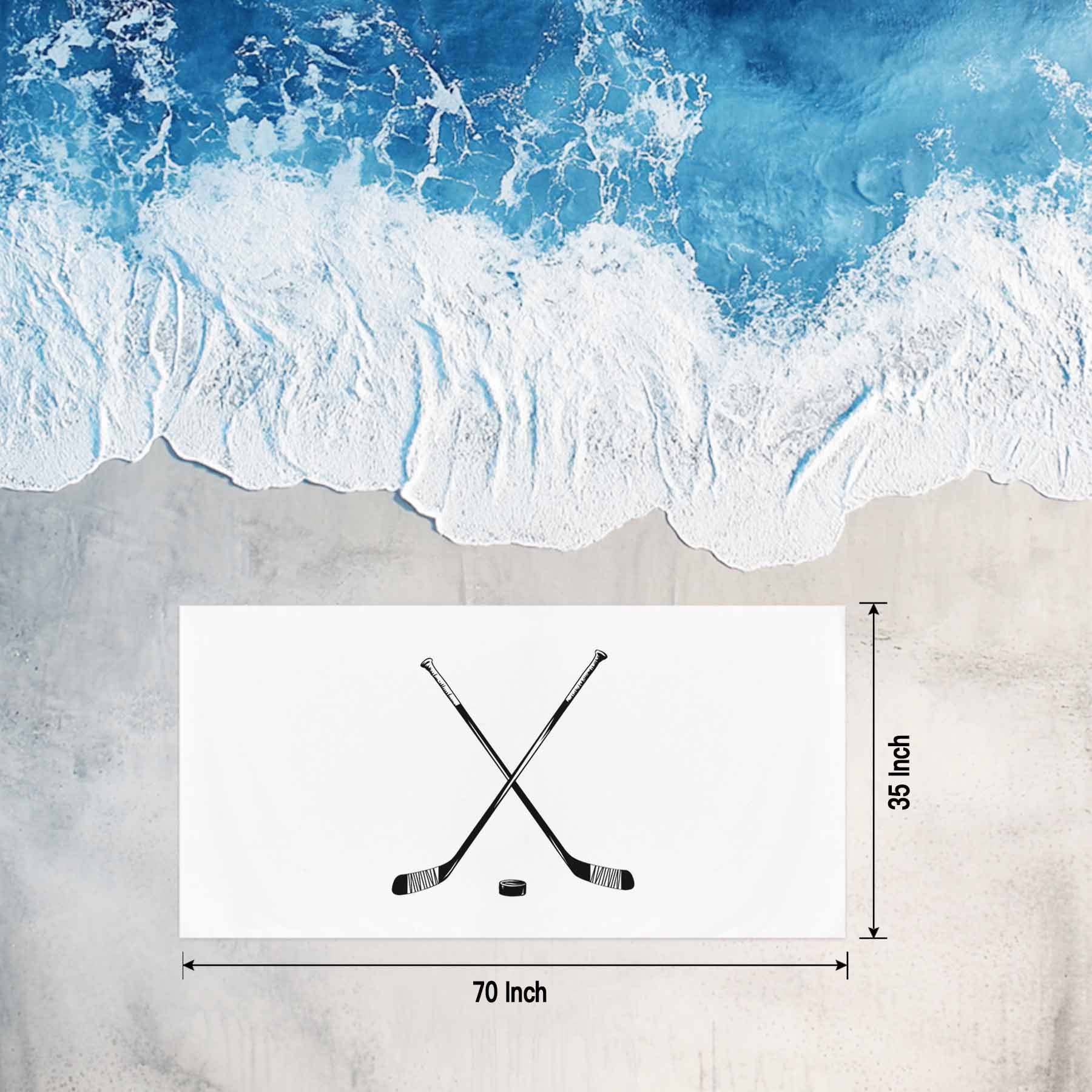 Beach Towel Hockey Player Bath Pool Towels Sports Ground White Absorbent Beach Towel Soft Large Quick Dry Lightweight Camping Travel Sports Yoga Gym Swim Towels for Adult 35x70 Inch