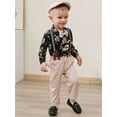 thumbnail image 4 of CARETOO Baby Boy Clothes Suit 3-24 Months Formal Long Sleeve Floral Shirt Suspender Pants Hat Bowtie, 4 of 16