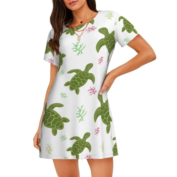 Balery Cute Turtle Camisón de manga corta con cuello redondo para mujer, cómodo y elegante.