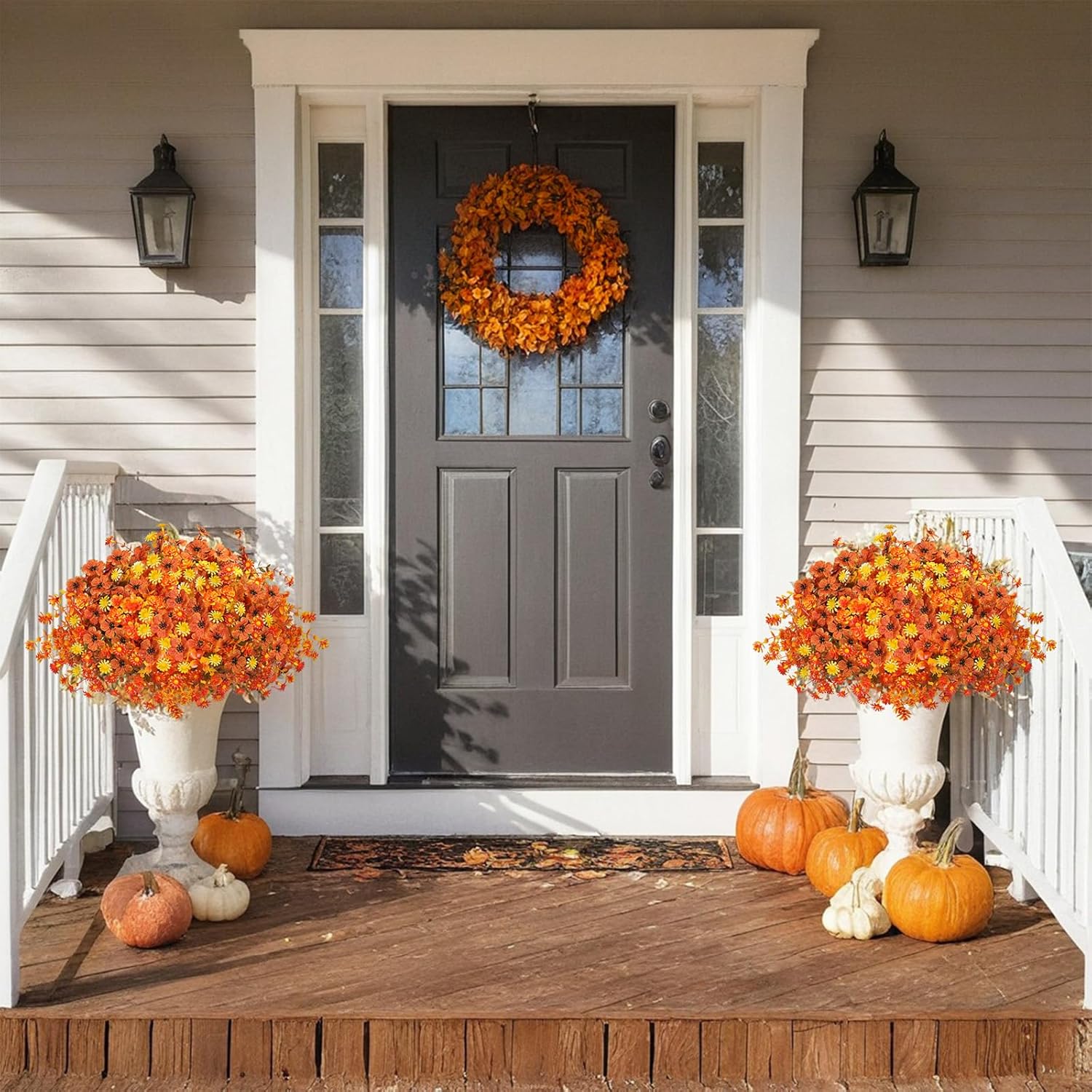 Artificial Fake Mums Flowers  Autumn Decorations,16 Bundles Mix Silk Glory UV Sun Resistant Realistic Faux Flower Outdoor