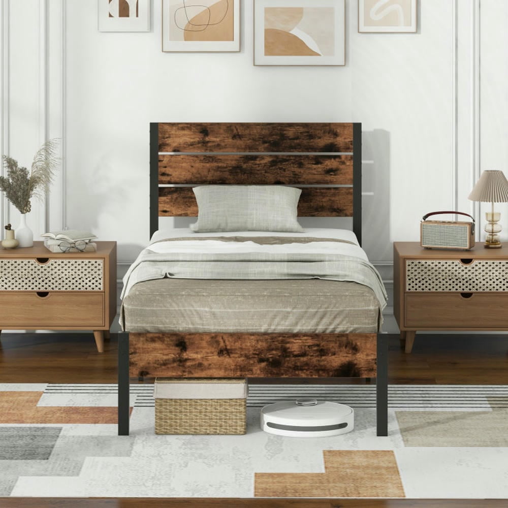 Barara King Bedroom Bed Frame, Bed Platform Frame,Full/King/Queen/Twin Size Bed Frame with High Headboard and Mute Bar-Twin Size