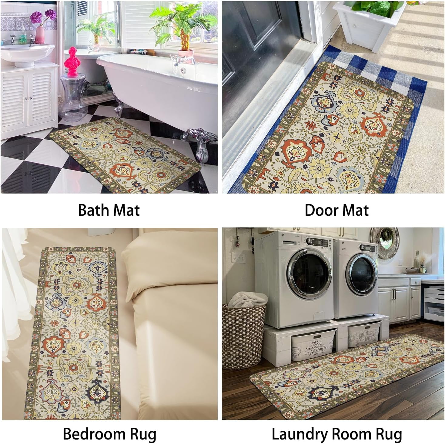 Boho Kitchen Mat Set of 2,Vintage Floral Kitchen Rugs and Mats Non Skid Washable,Bohemia Farmhouse Runner Rugs with Rubber Backing for Kitchen Decor Accessories (17"x47"+17"x30")